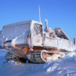 Nodwell 110c mobile crane encased in snow and Ice over the 1995 Halley Winter