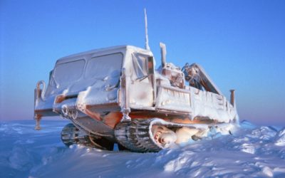 Nodwell 110c mobile crane encased in snow and Ice over the 1995 Halley Winter