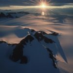 Evening light: Looking from above the Antarctic Peninsula over George VI Sound towards Alexander Island.
