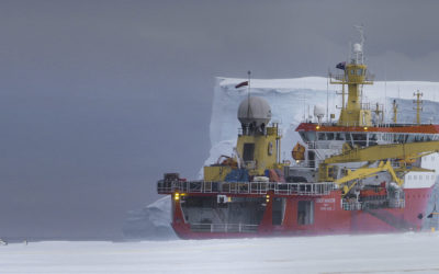 A large ship in the water.