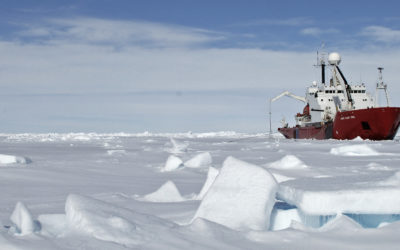A large ship in the snow.