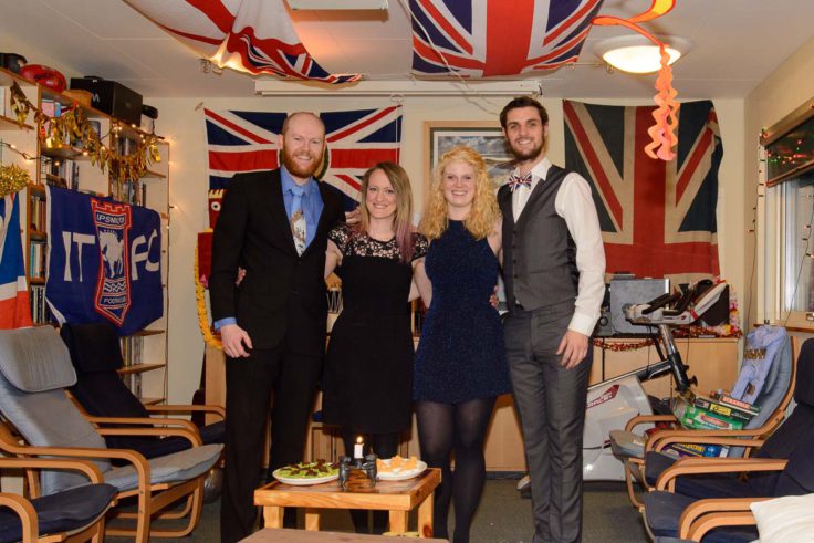 The wintering Bird Island team on Midwinter's Day