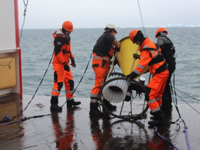 deployment of a sediment trap as part of an oceanographic mooring