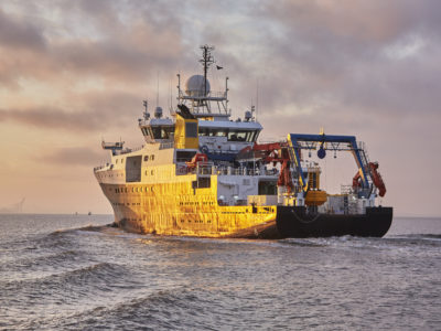 A large ship in a body of water.