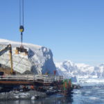 A large ship in the snow.