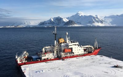 The RRS James Clark Ross moored up at the new Rothera Wharf