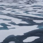 Ice on water in a melt pond