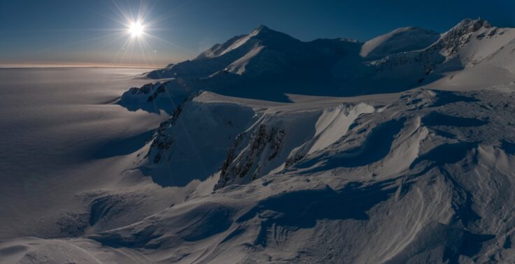 A view of a snow covered mountain